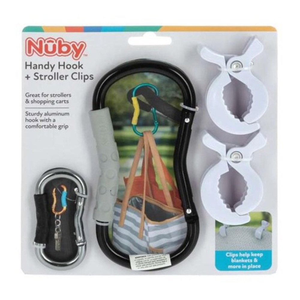 Nuby nwt Black and White Handy Hook & Stroller Clips